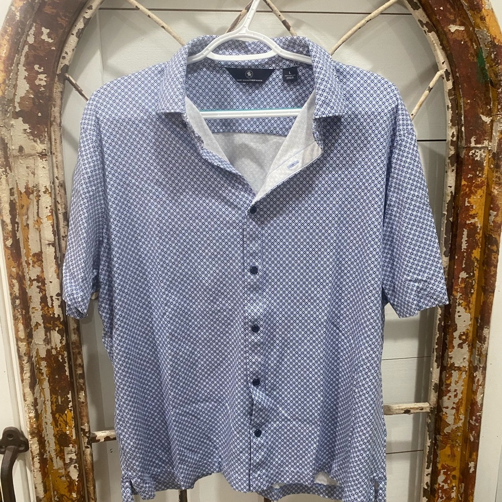 Hart Schaffner Marx Men's Blue Geometric Shirt Large